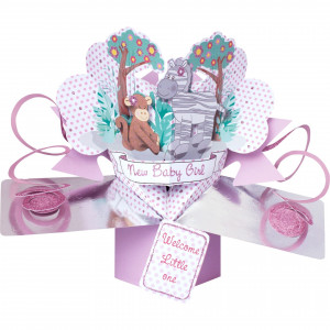 Jungle Friends Baby Girl 3D Pop Up Card