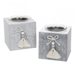 Provence Cool Grey Single Tealight Set Of 2