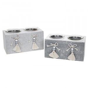 Provence Cool Grey Double Tealight Set Of 2