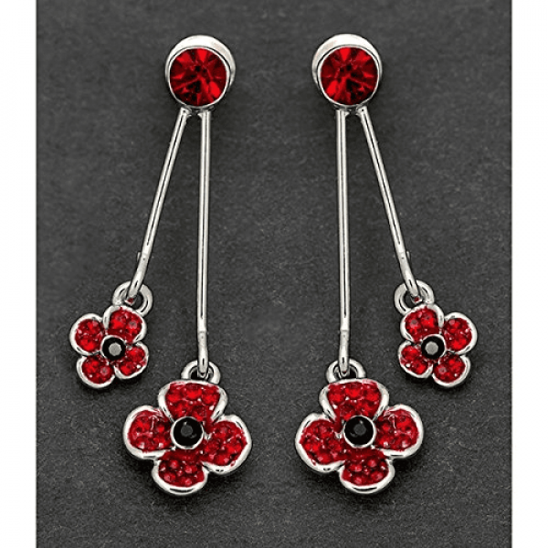 Silver Plated Double Poppy Crystal Earrings 1 519T2E32BZVL - HTUK Gifts