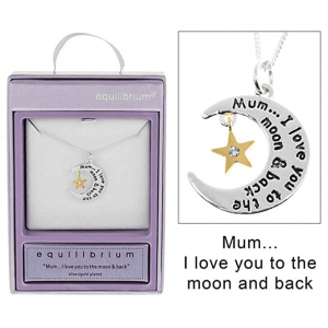 Silver Plated Moon Star Message Necklace Mum
