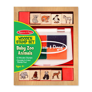 Melissa & Doug Baby Zoo Animals Wooden Set with 8 4 Colour Stamp Pad