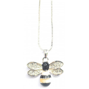 Handpainted Bumble Bee Silver Plated Necklace