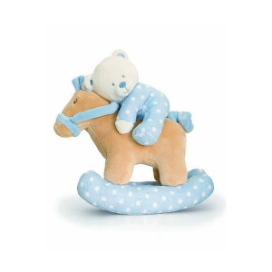 Keel Toys 22cm Baby Bear On Rocking Horse - Blue