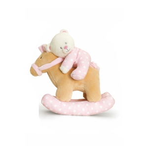 Keel Toys 22cm Baby Bear On Rocking Horse - Pink