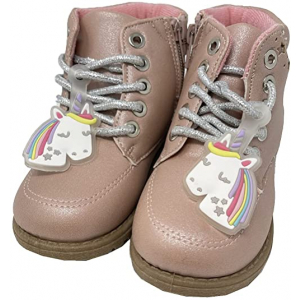 Girls Pink Sparkly Unicorn Lace Up Boots (Sizes 5-10)