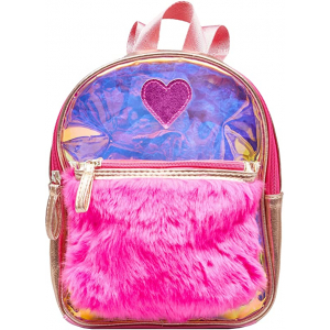 Metallic Heart And Fur Pink Fashionable Backpack