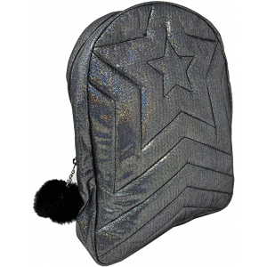 Girls Quilted Black Glitter Shimmer Backpack - Image 2