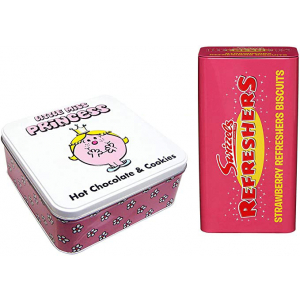 Miss Little Miss Princess Tin Filled with Hot Chocolate & Cookies With Strawberry Refreshers Biscuits Tin