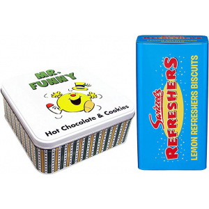 Mr. Funny Tin Filled with Hot Chocolate & Cookies With Lemon Refreshers Biscuits Tin