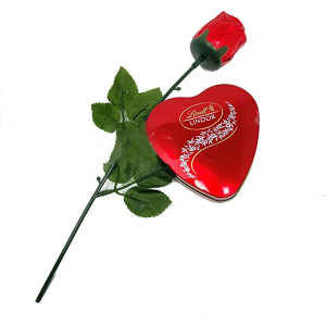 Lindt Heart Shaped Chocolate Tin With A Chocolate Rose