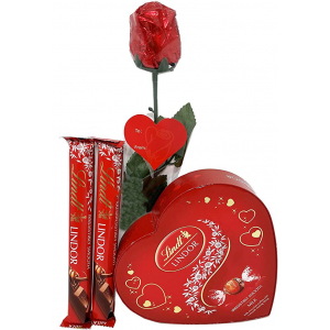 Lindt LINDOR Heart Shaped Chocolate 160g Lindt Chocolate Bar With Chocolate Rose