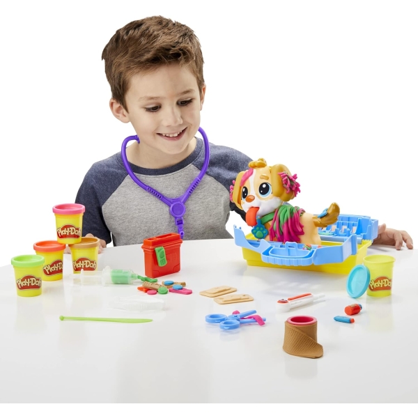 Play-Doh Care n Carry Vet Playset with Toy Dog, Carrier, 10 Tools, 5 Colours, Multicolor 9 play Doh 10 1 - HTUK Gifts