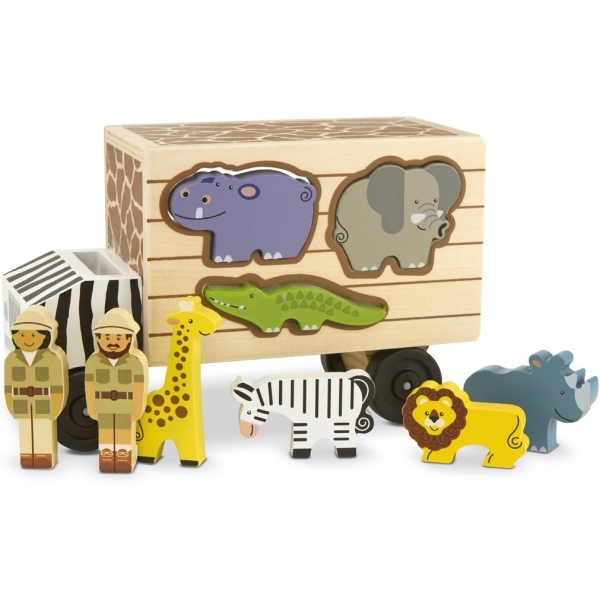 Melissa & Doug Wooden Shape Sorter Rescue Truck with Zoo & Safari Animals Toys for Kids, Wooden Puzzles for 2+ Year Olds 4 wooden 2 - HTUK Gifts