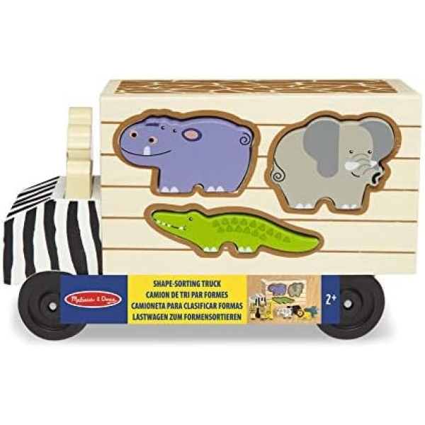 Melissa & Doug Wooden Shape Sorter Rescue Truck with Zoo & Safari Animals Toys for Kids, Wooden Puzzles for 2+ Year Olds 5 wooden 9 - HTUK Gifts